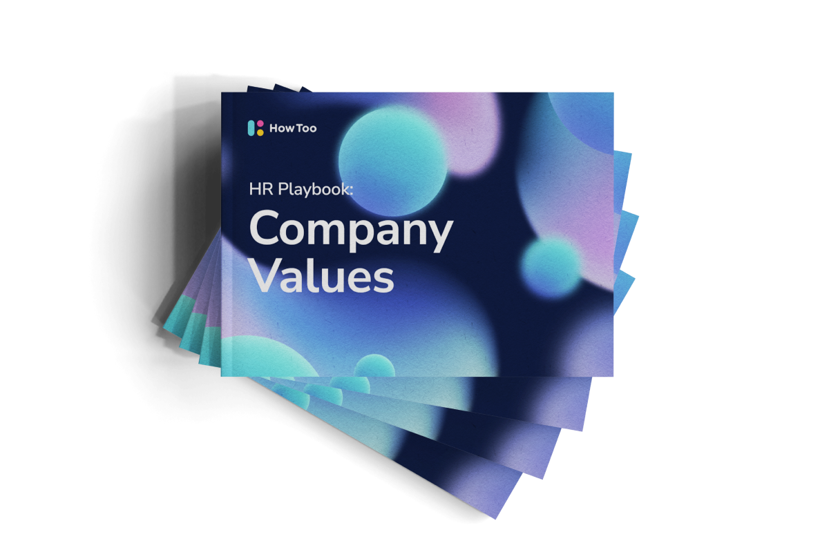 3D mockup of eBook front cover reading 'HR Playbook: Company Values'